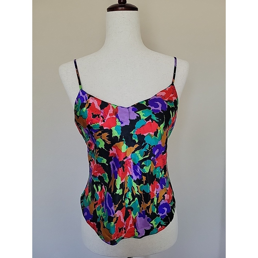 Vtg Victoria's Secret Womens Gold Label Satin Floral Cami Camisole Top Sz S 90s